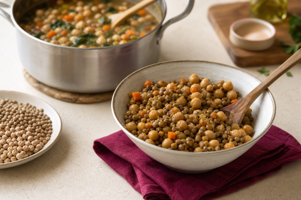 Legumbres cocinadas para explicar el valor nutritivo de los alimentos y su digestibilidad.